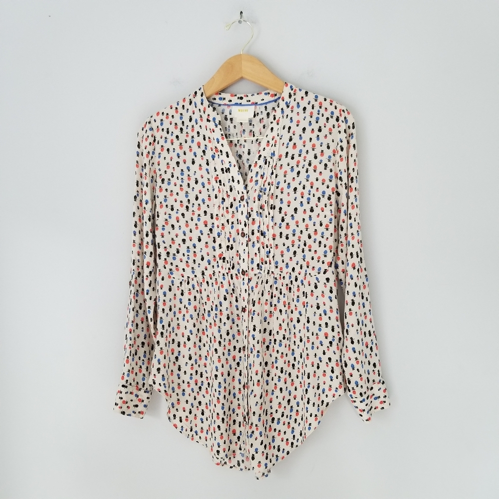 Anthropologie Maeve Calia Top Hat Button Shirt Long Sleeve Sz 2